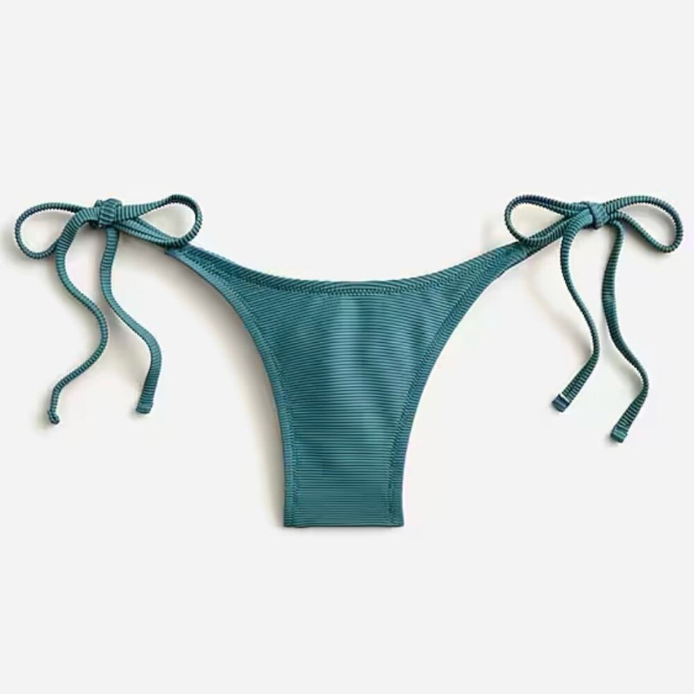 J. Crew Ribbed Curved-waist Cheeky String Bikini Bottom Green Women's Med BE805